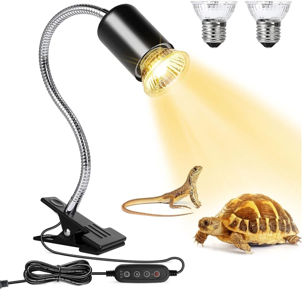 Buddypuppy Reptile Heat Lamp, UVA UVB Reptile Light with 360° Rotatable Hose and Timed, Heating Lamp with 2 Bulbs Suitable for Bearded Dragon Reptiles Turtle Lizard Snake (Heat Lamp 25w/50w Bulb)
